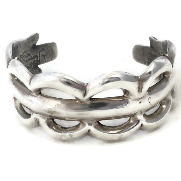 Southwest Sterling Sand Cast Cuff Bracelet - Picture 7 of 7